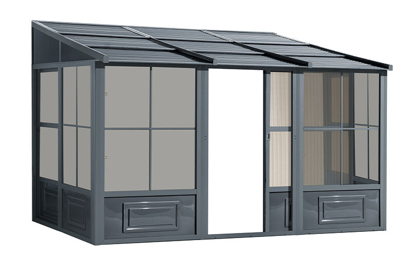 Gazebo Penguin Florence Wall Mounted Solarium Metal Roof 8'x12' front view