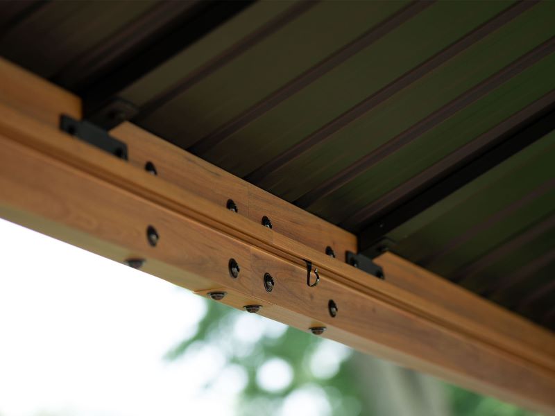 Gazebo Penguin Yosemite Metal Roof Gazebo 10'x 12' Close Up Of Top Bar Where Curtains Hang On 10x12 Gazebo